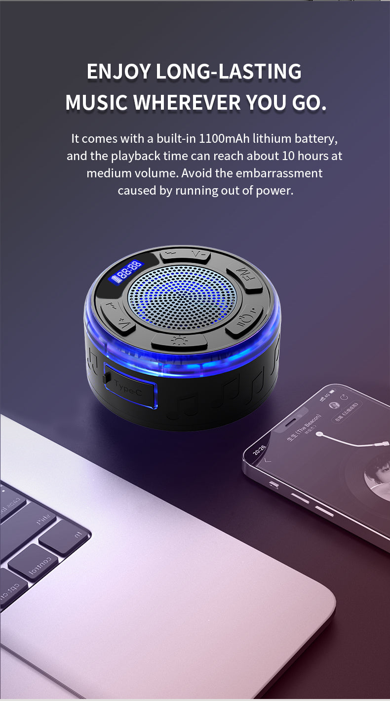 [GOLD] Aquro S3 Ultra – IPX7 Waterproof Shower Speaker with RGB Light & LED Display