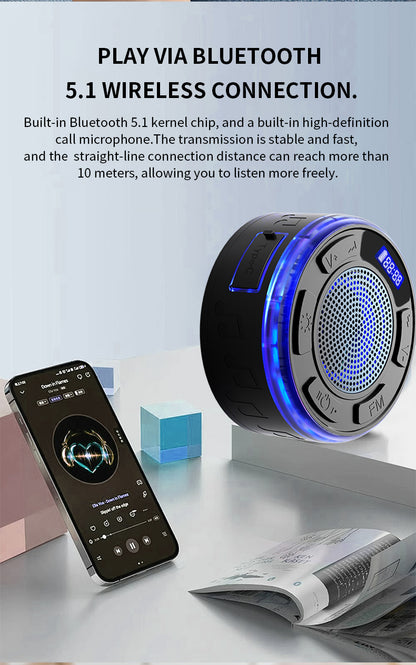 [GOLD] Aquro S3 Ultra – IPX7 Waterproof Shower Speaker with RGB Light & LED Display