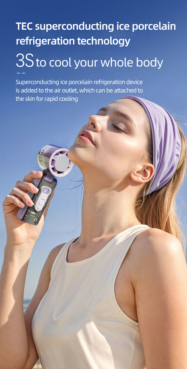 [GOLD] IceRush Turbo – Handheld Fan with Instant Cooling Plate & LED Light