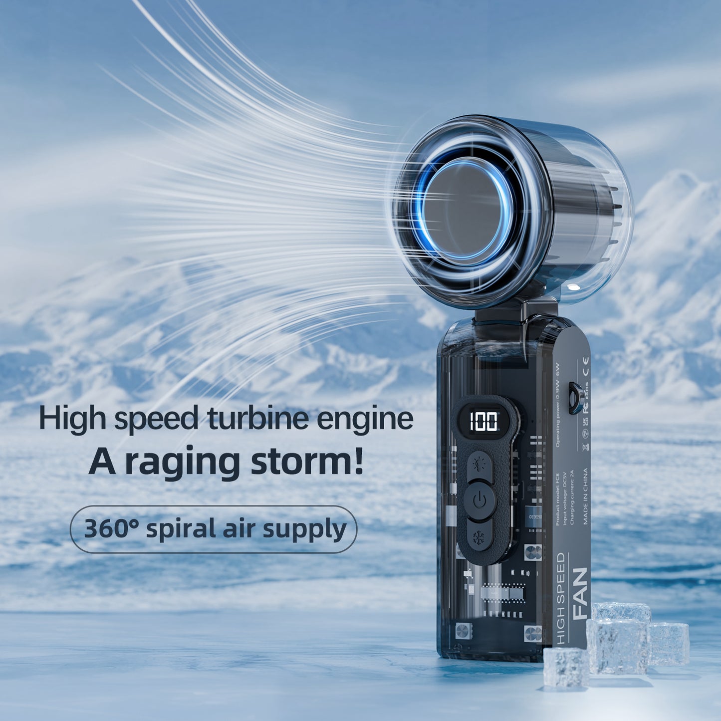 [GOLD] IceRush Turbo – Handheld Fan with Instant Cooling Plate & LED Light