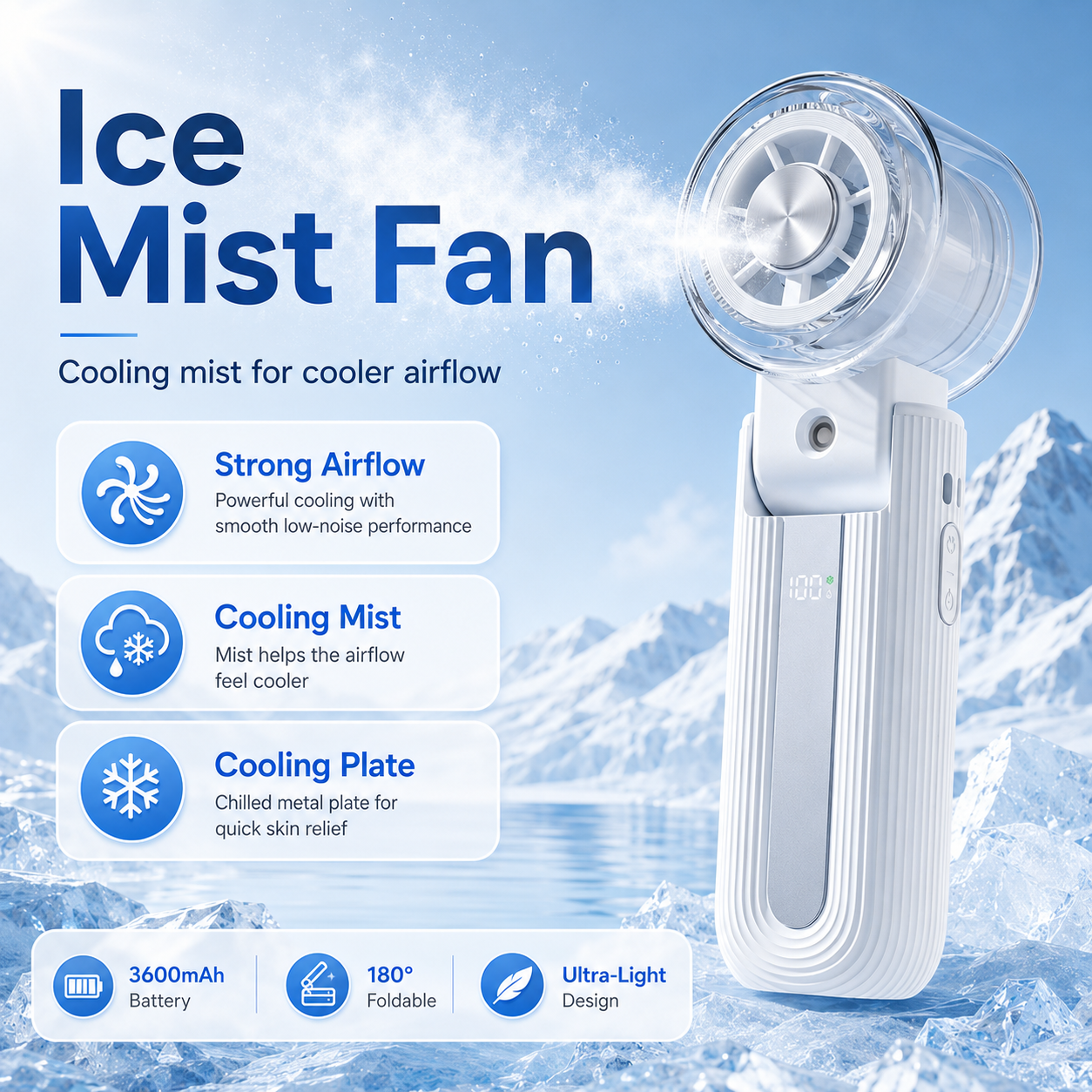 [GOLD] FrostBreeze 3-in-1 Cooling Mist Fan with Semiconductor Cooling Plate
