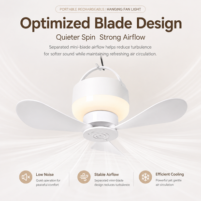 [GOLD] Portable Rechargeable Hanging Fan Light for Indoor & Outdoor Use