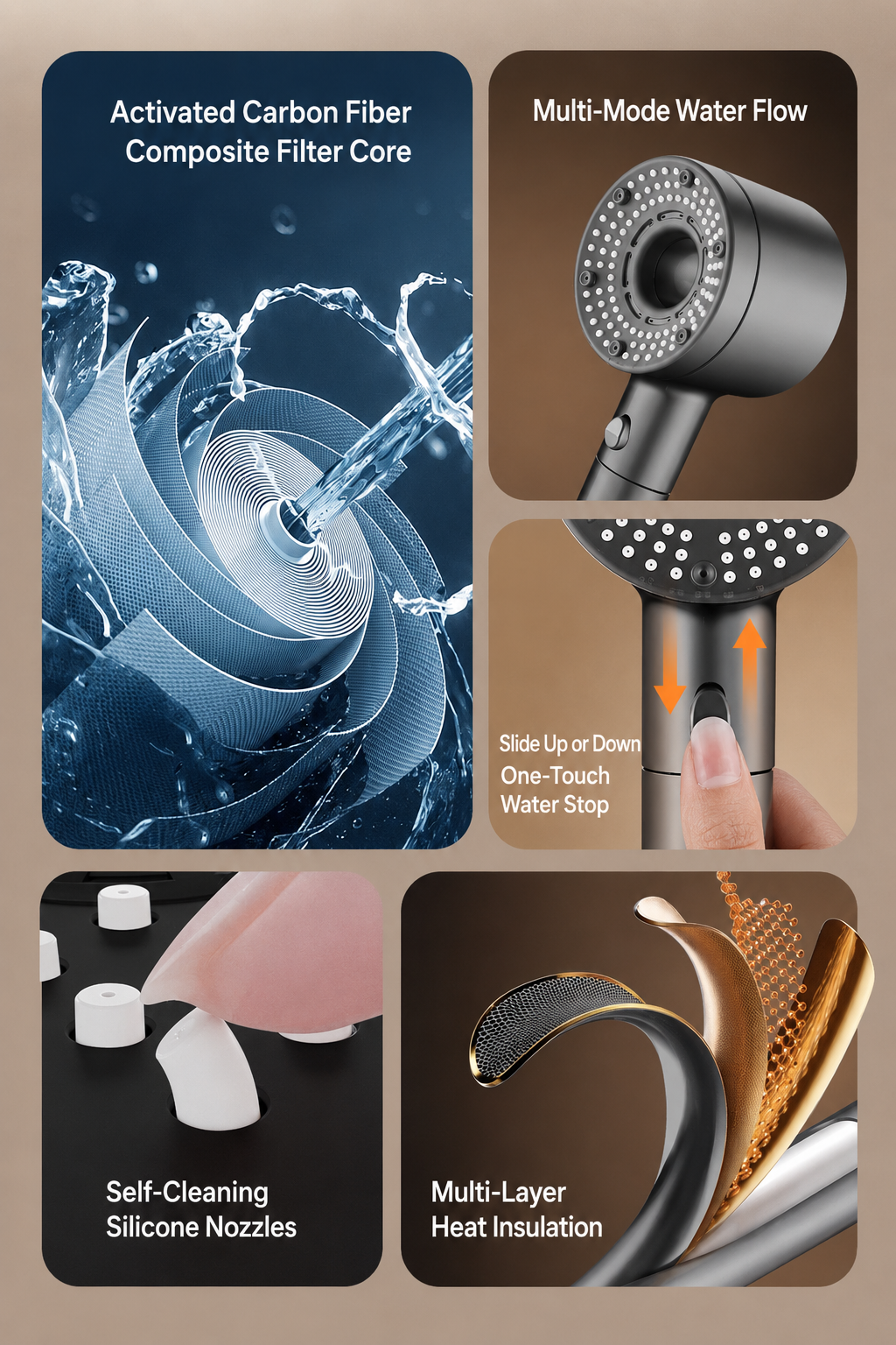 [GOLD] TurboFlow 5-Mode Filtered Showerhead with 5 Filter Cartridges