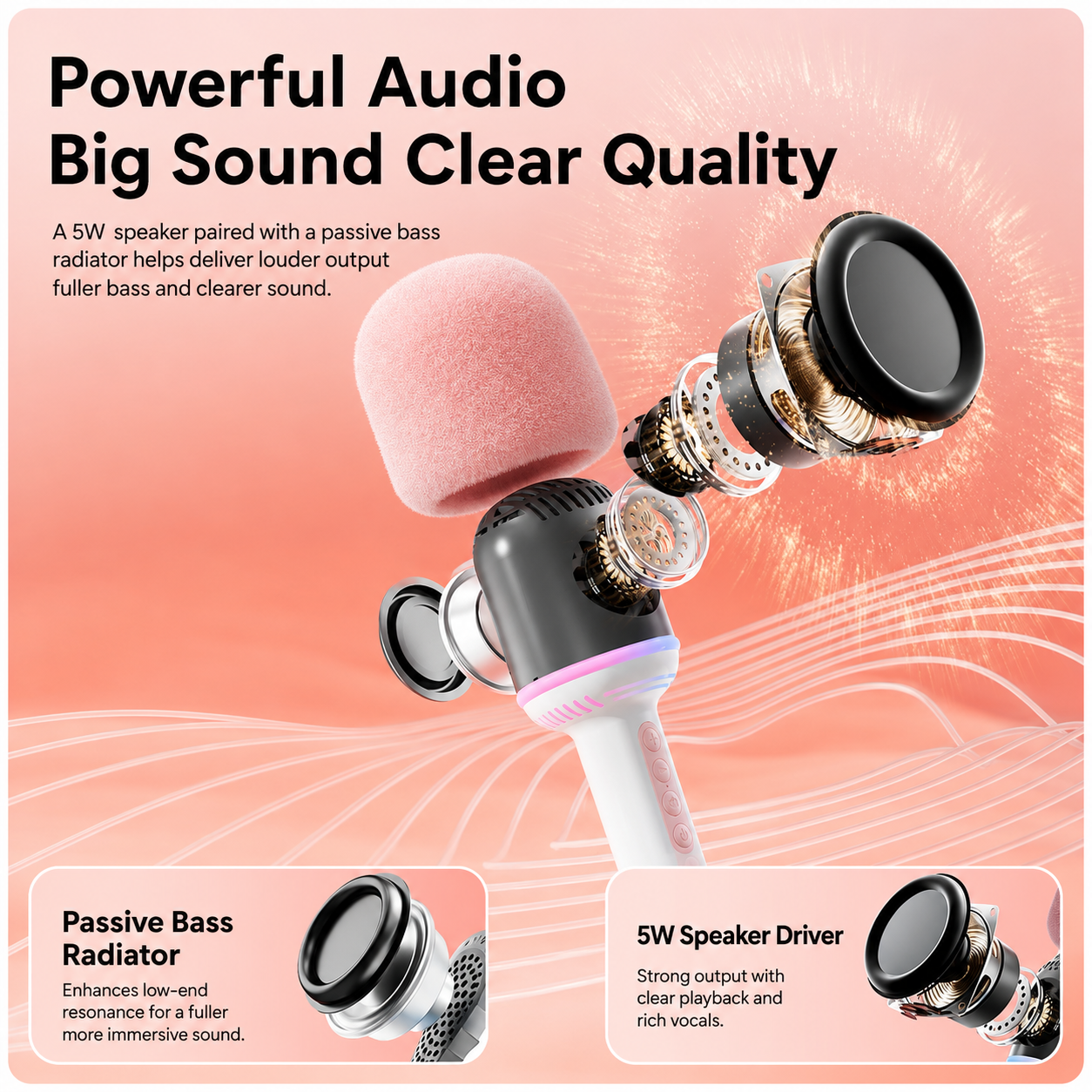 [GOLD] SOAIY All-in-One Bluetooth Karaoke Microphone with Built-In Speaker