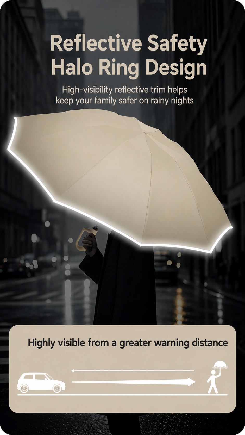 [GOLD] StormGuard Reverse Umbrella – Wind-Resistant Automatic Folding Umbrella with Reflective Trim & UV-Blocking Coating