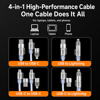 [GOLD #154-Ep.438] 4-in-1 240W Self-Coiling 6.6 ft Fast Charging & Data Cable