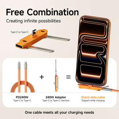 [GOLD] Basemo 2-in-1 240W Charging Cable with Hidden Phone Stand
