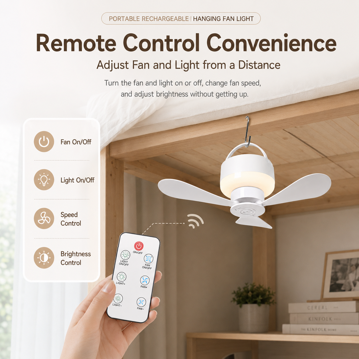 [GOLD] Portable Rechargeable Hanging Fan Light for Indoor & Outdoor Use