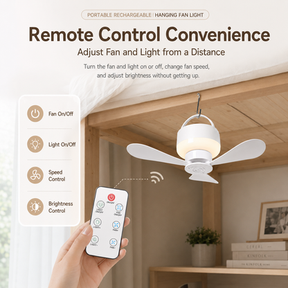 [GOLD] Portable Rechargeable Hanging Fan Light for Indoor & Outdoor Use