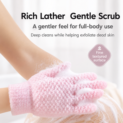 [GOLD] 2 Pairs PureScrub 3D Textured Five-Finger Exfoliating Bath Glove