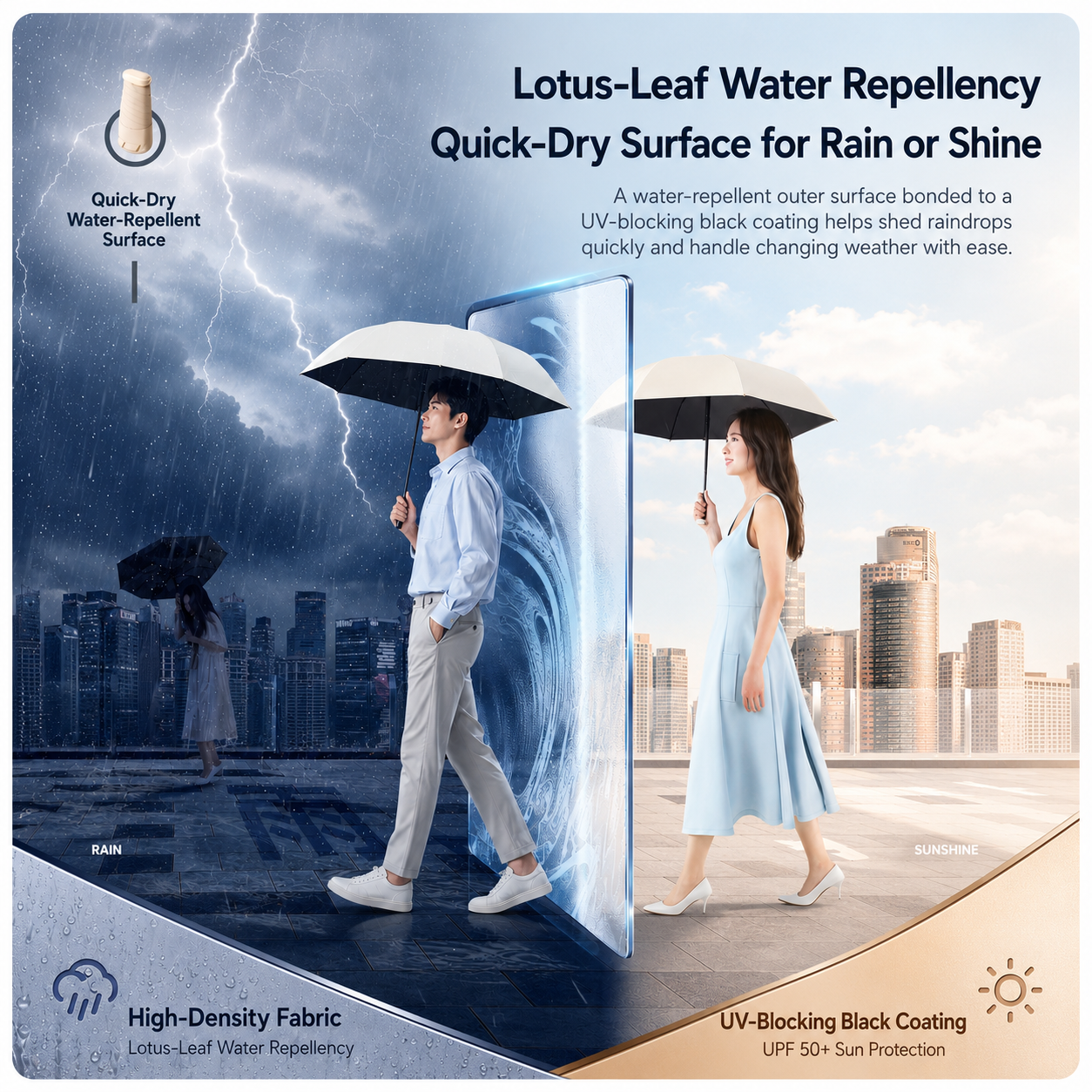 [GOLD] Ultra-Slim Mini Sun & Rain Umbrella – UPF 50+