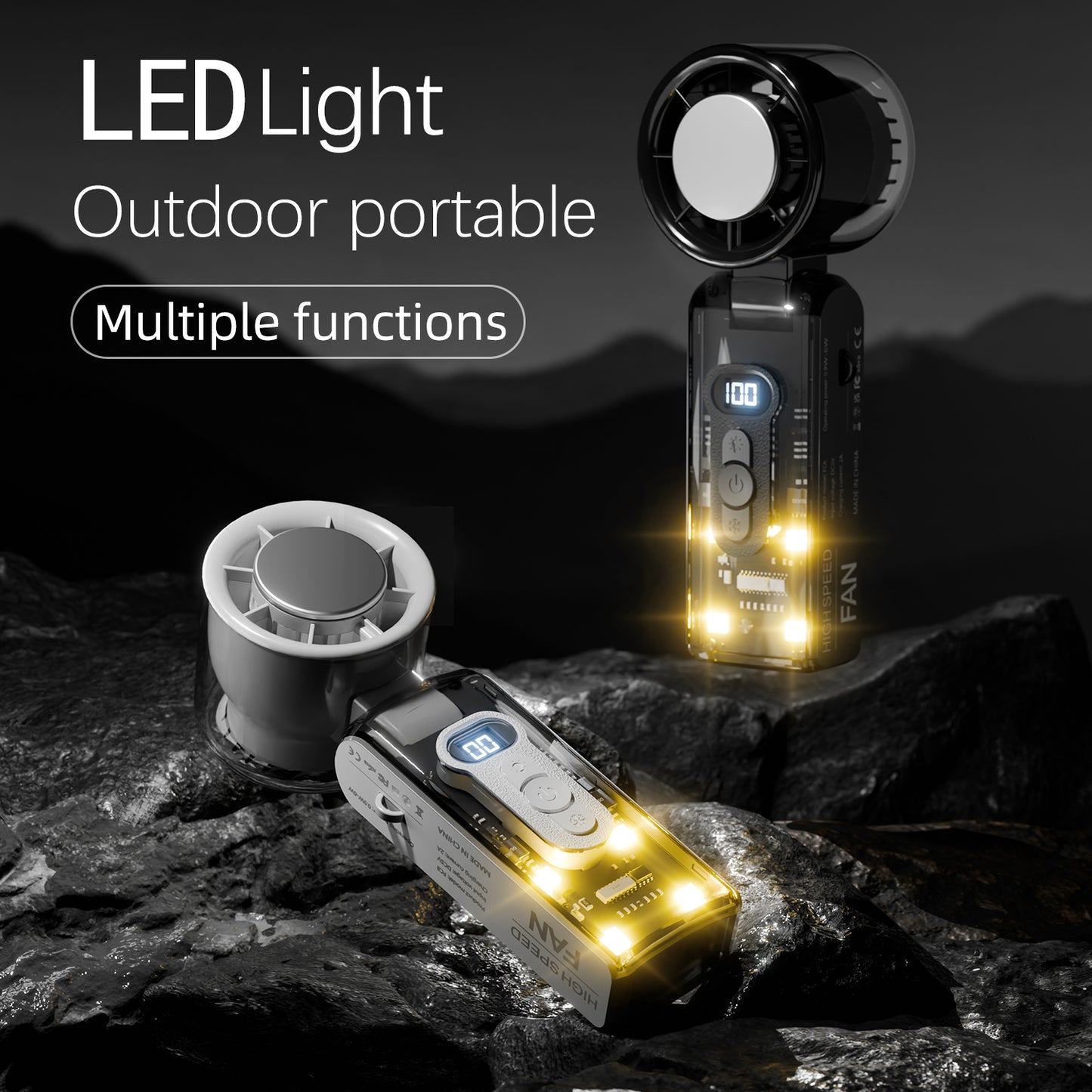 [GOLD] IceRush Turbo – Handheld Fan with Instant Cooling Plate & LED Light