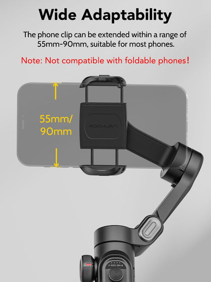 [GOLD] AOCHUAN Smart XE – 3-Axis Foldable Smartphone Gimbal with Gesture Control, Joystick, and AI Face Tracking