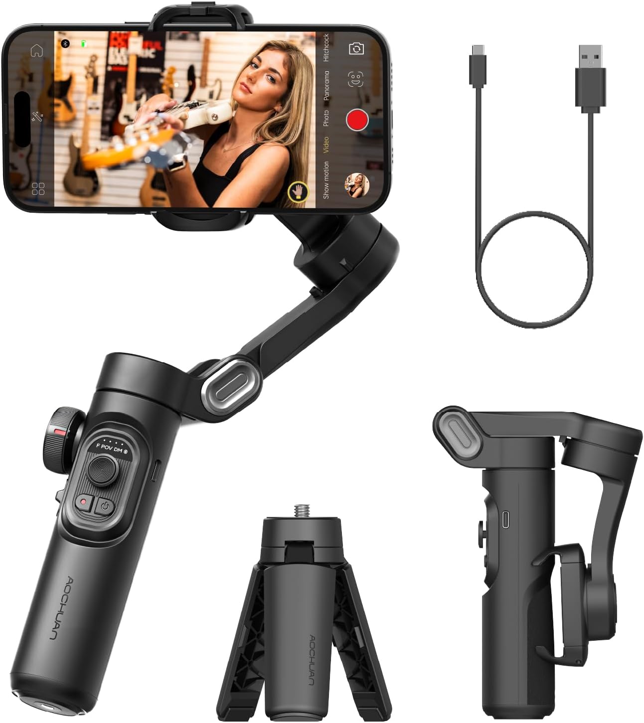 [GOLD] AOCHUAN Smart XE – 3-Axis Foldable Smartphone Gimbal with Gesture Control, Joystick, and AI Face Tracking