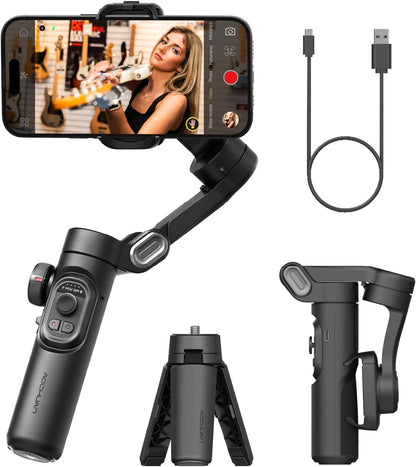 [GOLD] AOCHUAN Smart XE – 3-Axis Foldable Smartphone Gimbal with Gesture Control, Joystick, and AI Face Tracking