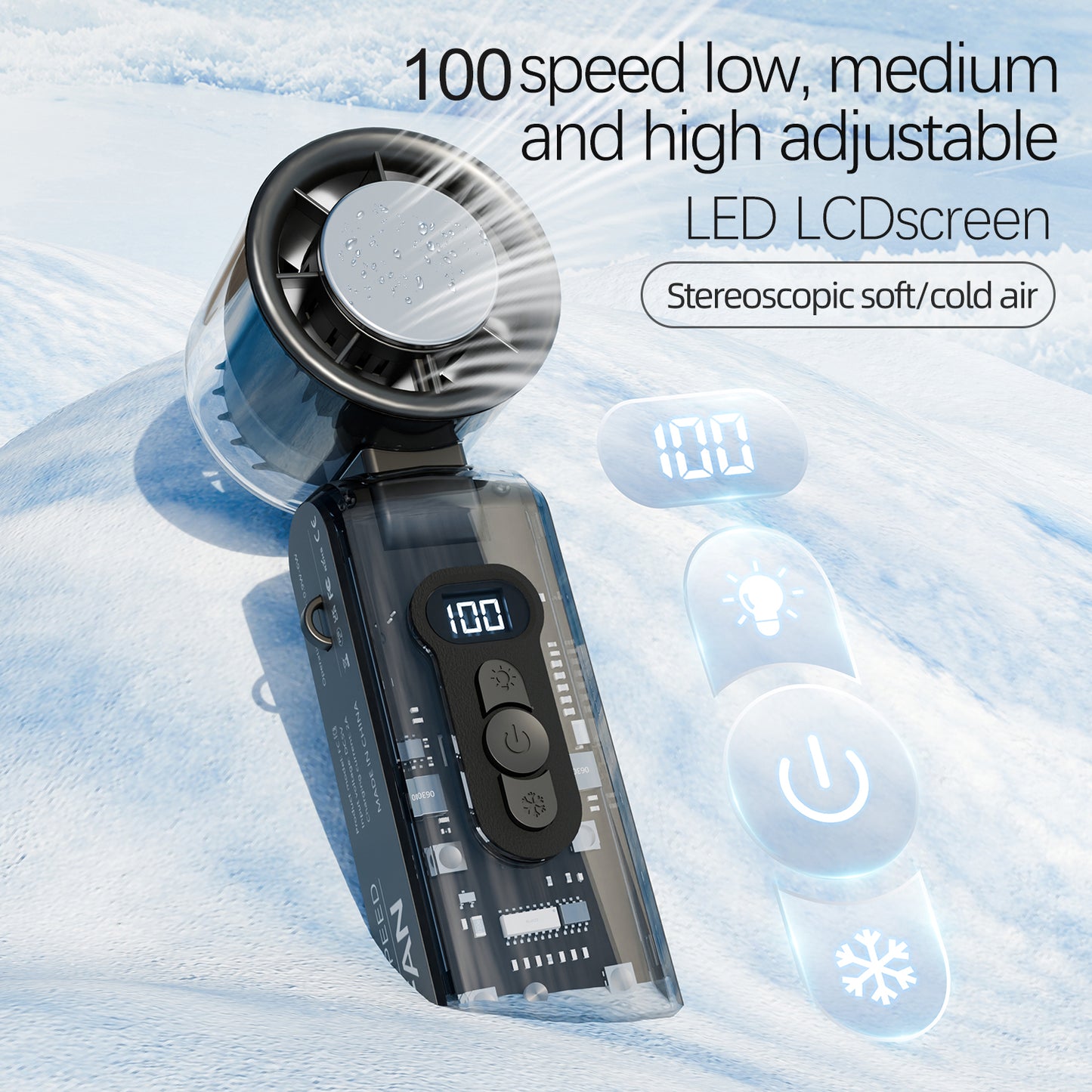[GOLD] IceRush Turbo – Handheld Fan with Instant Cooling Plate & LED Light