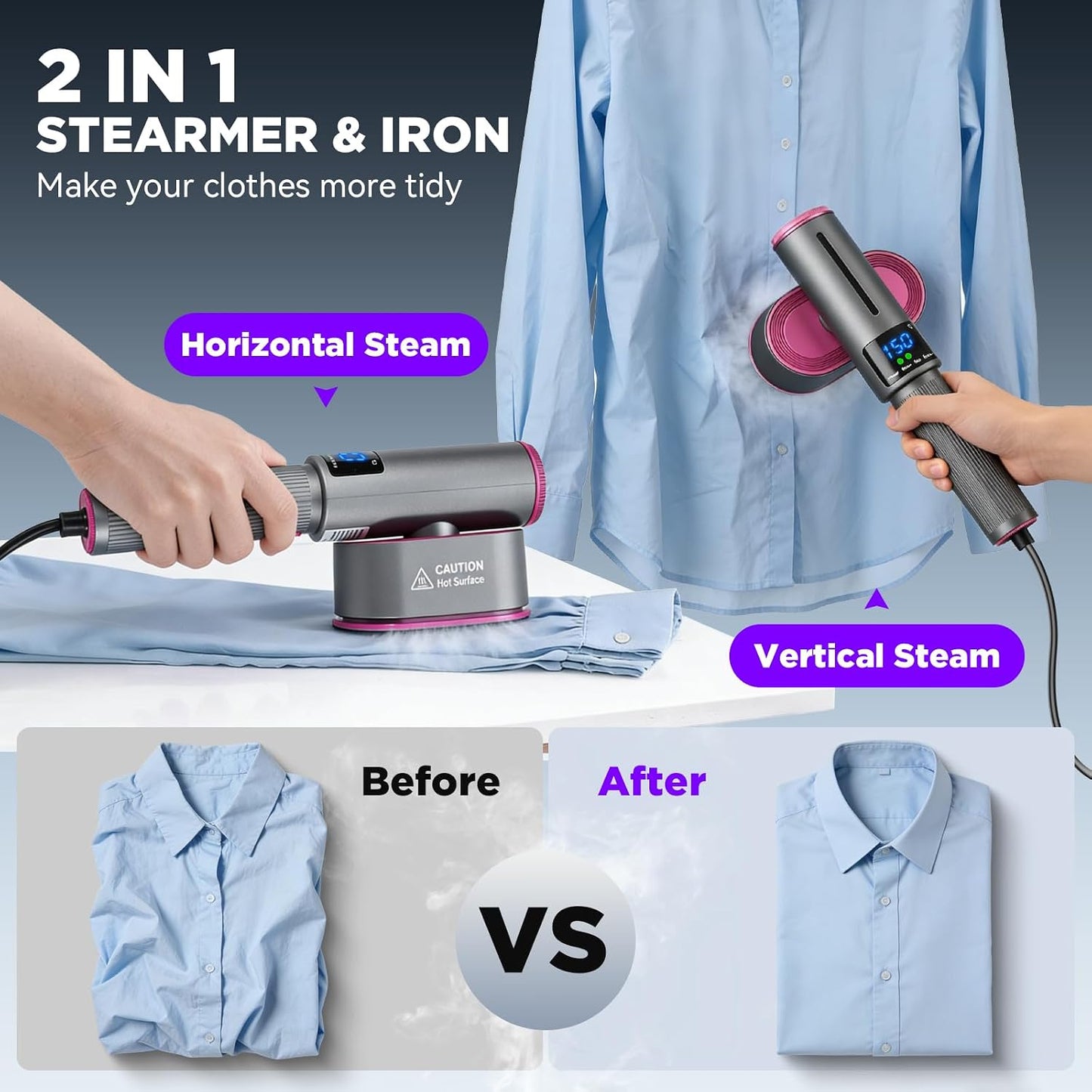 [GOLD] FlexSteam 2-in-1 Travel Steamer Iron