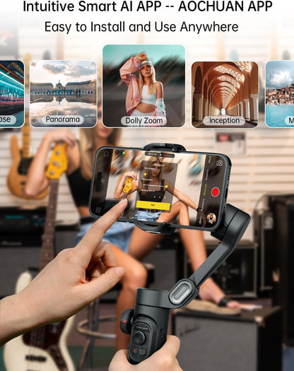 [GOLD] AOCHUAN Smart XE – 3-Axis Foldable Smartphone Gimbal with Gesture Control, Joystick, and AI Face Tracking