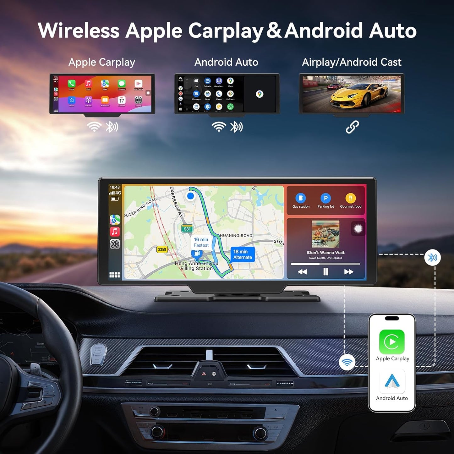 [GOLD] Carvera Smart 10.26" CarPlay & 4K Dual-Dash Cam System