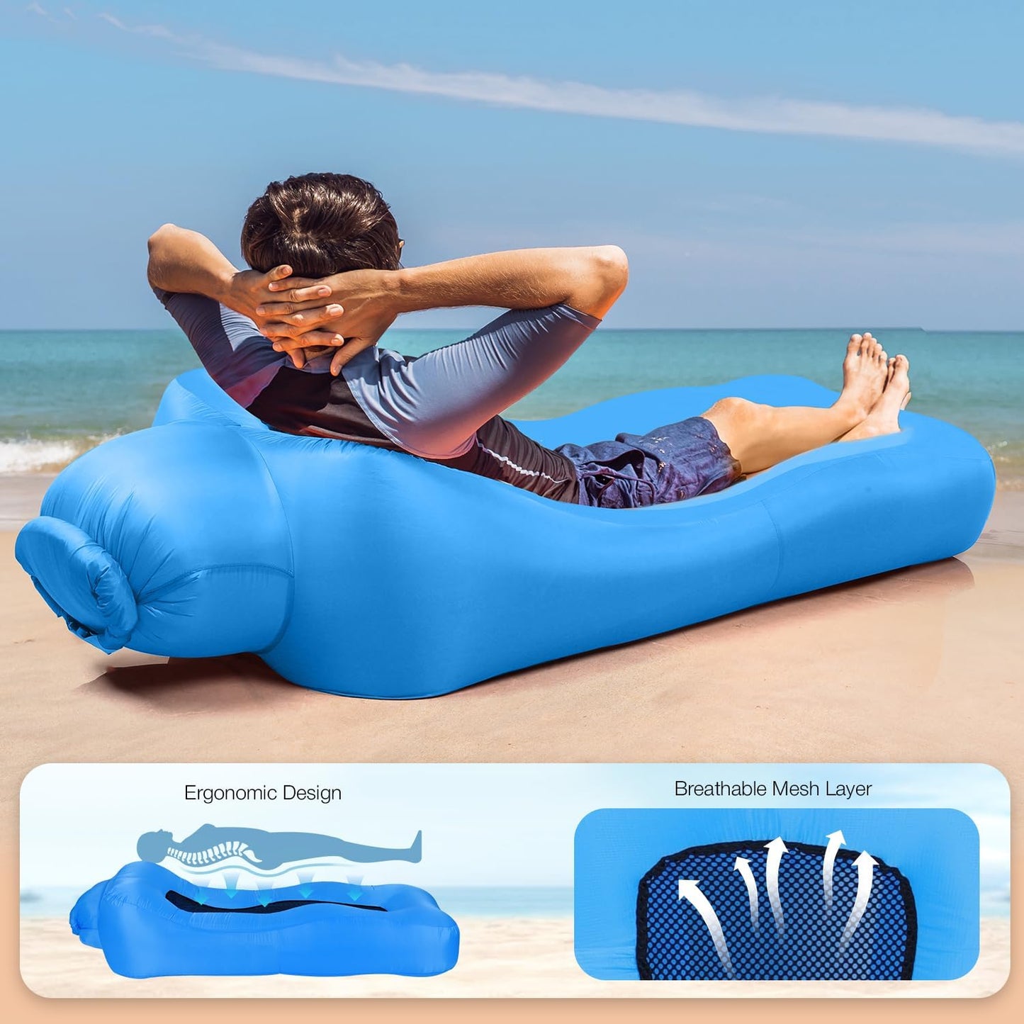 [GOLD] AeroLounge Go – Compact Pump-Free Inflatable Lounger