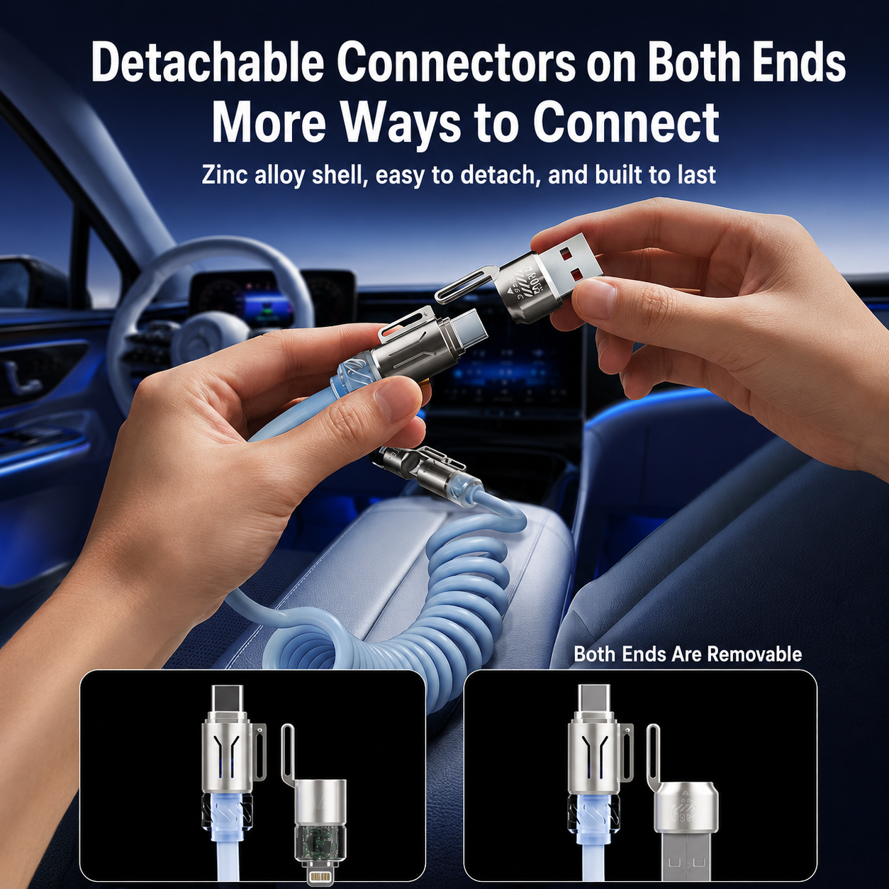 [GOLD #154-Ep.438] 4-in-1 240W Self-Coiling 6.6 ft Fast Charging & Data Cable