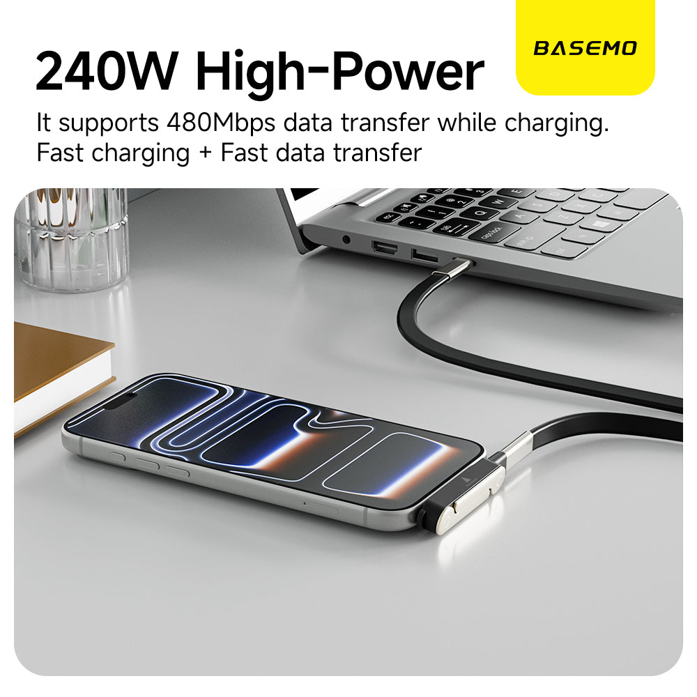 [GOLD] Basemo 2-in-1 240W Charging Cable with Hidden Phone Stand