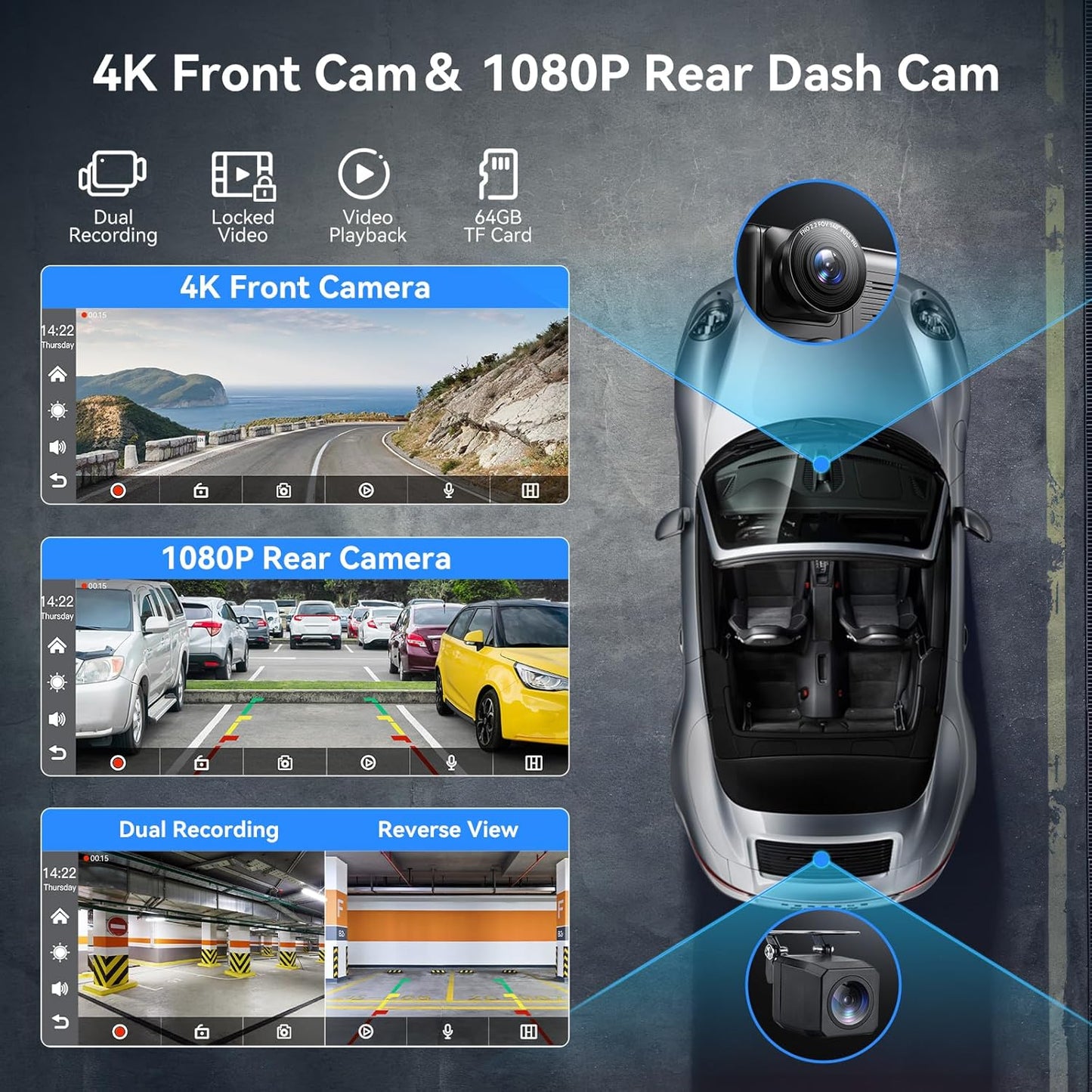 [GOLD] Carvera Smart 10.26" CarPlay & 4K Dual-Dash Cam System
