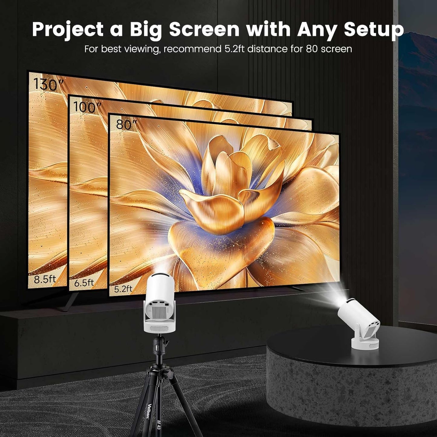 [GOLD] VistaCast Mini 210° Smart Projector with Extra Large-Screen Display