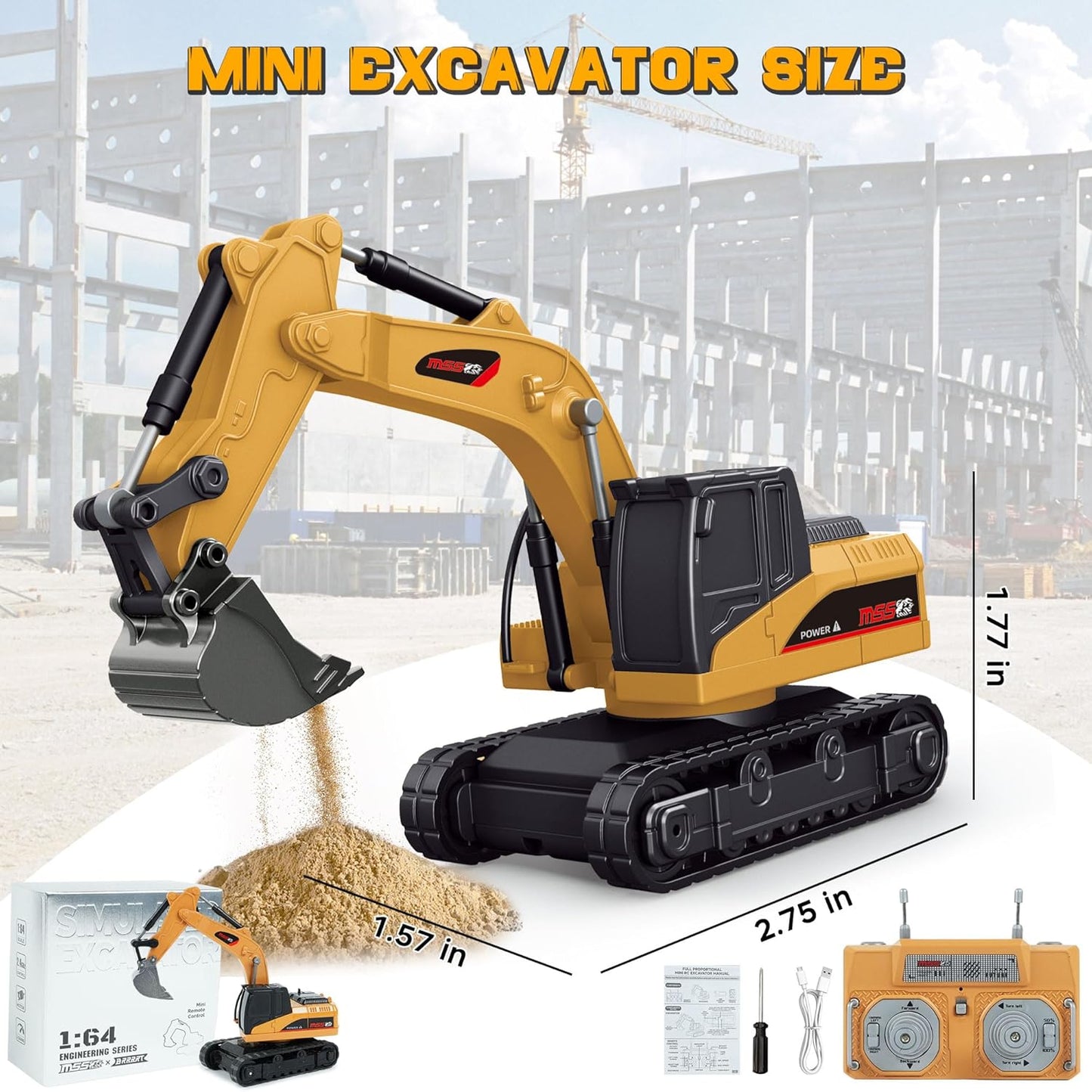 [GOLD] MicroCrew™ Mini RC Construction Series – Pocket Dump Truck, Excavator & Forklift Set