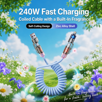 [GOLD #154-Ep.438] 4-in-1 240W Self-Coiling 6.6 ft Fast Charging & Data Cable
