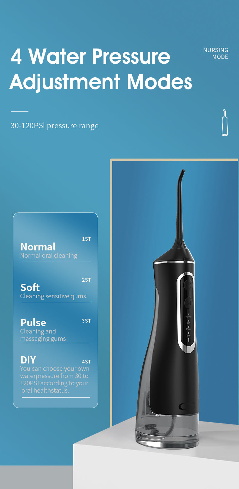 [GOLD] HydroPulse Pro – Portable Water Flosser with 4 Modes & 8 Tips