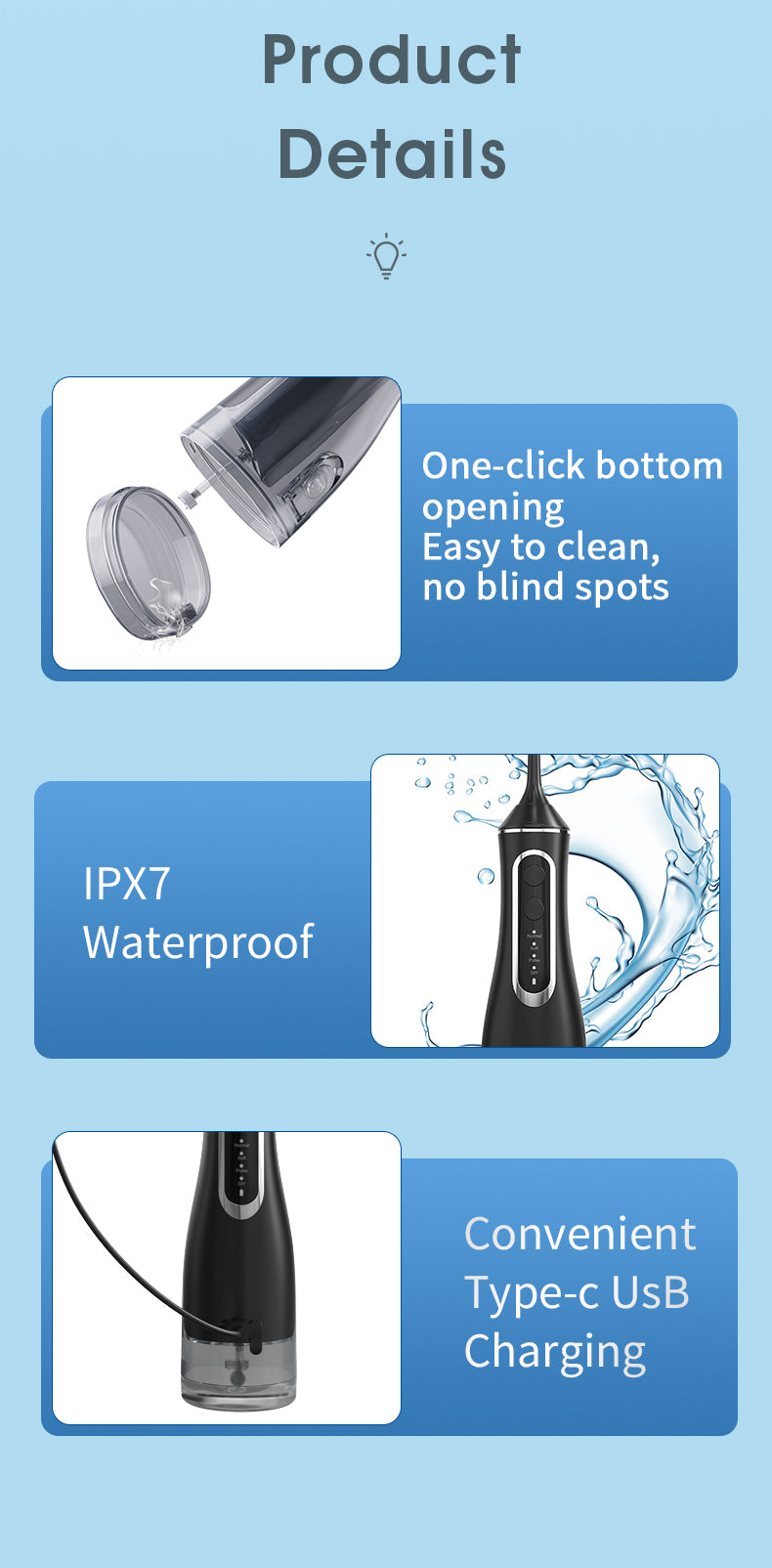 [GOLD] HydroPulse Pro – Portable Water Flosser with 4 Modes & 8 Tips