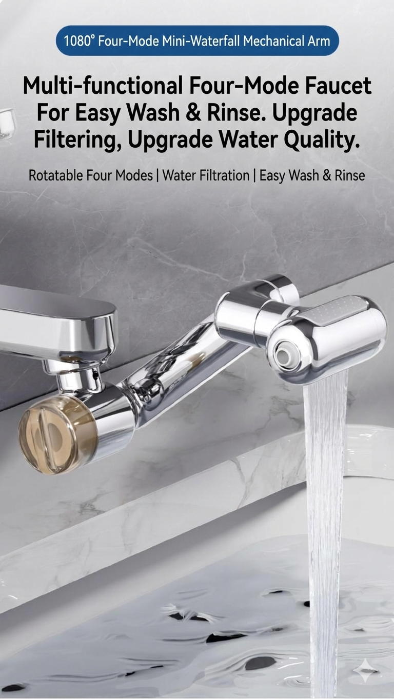 [GOLD] 1080° Rotating Faucet Extender with Upward Facial Mist, 4 Water Modes & Built-In Filter