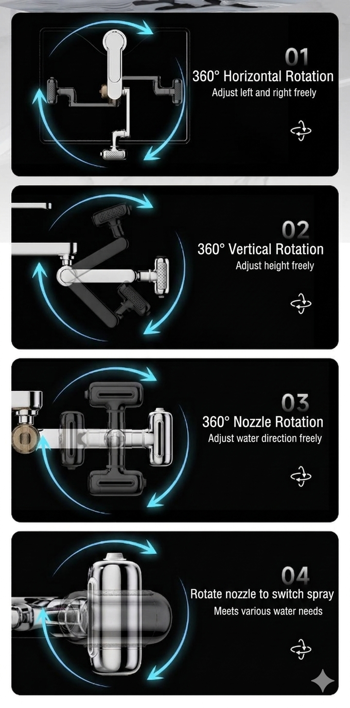 [GOLD] 1080° Rotating Faucet Extender with Upward Facial Mist, 4 Water Modes & Built-In Filter