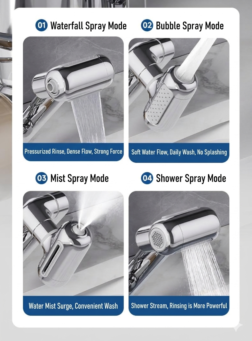 [GOLD] 1080° Rotating Faucet Extender with Upward Facial Mist, 4 Water Modes & Built-In Filter