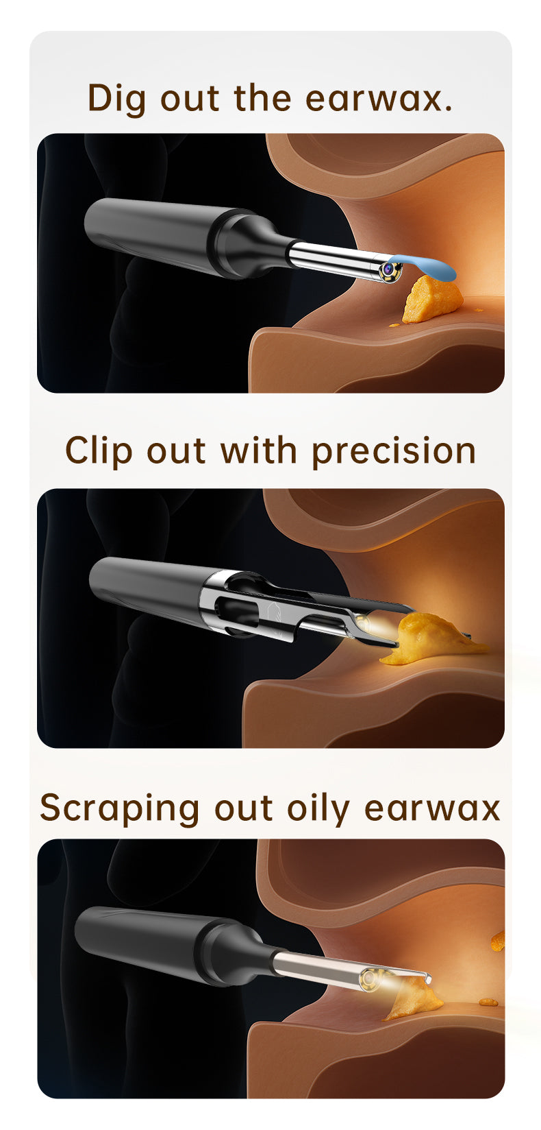 [GOLD] 10MP HD Ear Cleaner Kit with Precision Tweezers & Silicone Scoop