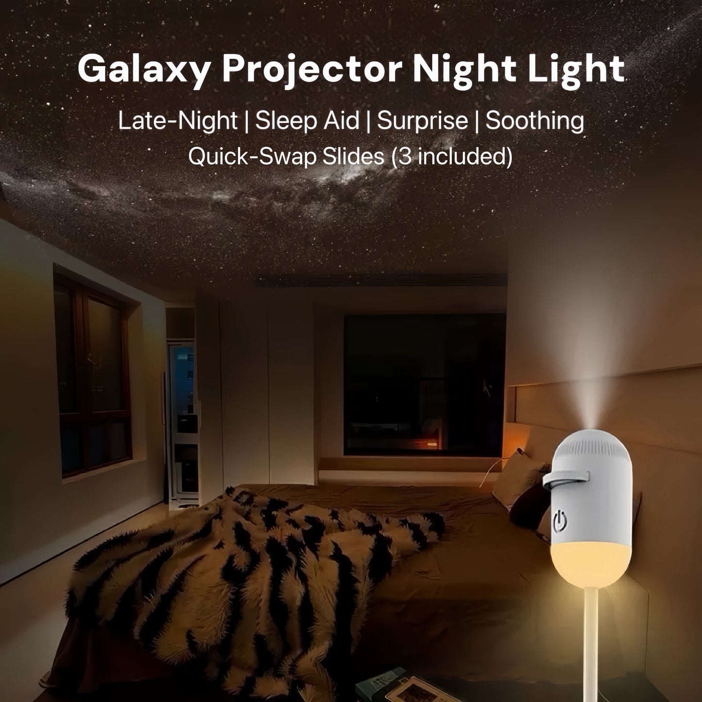 [GOLD] 2-in-1 USB Night Light + Galaxy Projector with Quick-Swap Slides