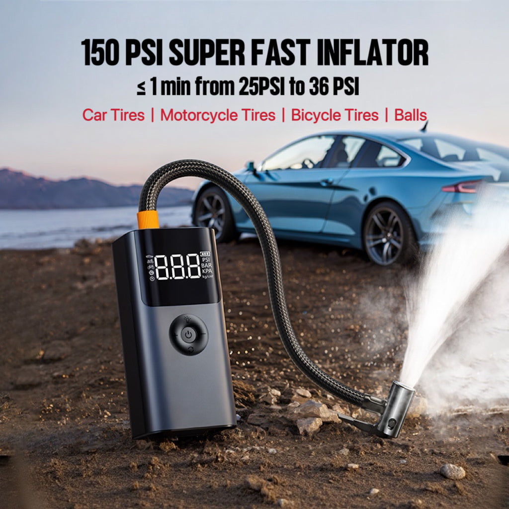 [GOLD] 12V Portable Jump Starter with Built-In Air Compressor and Smart Safety Protection