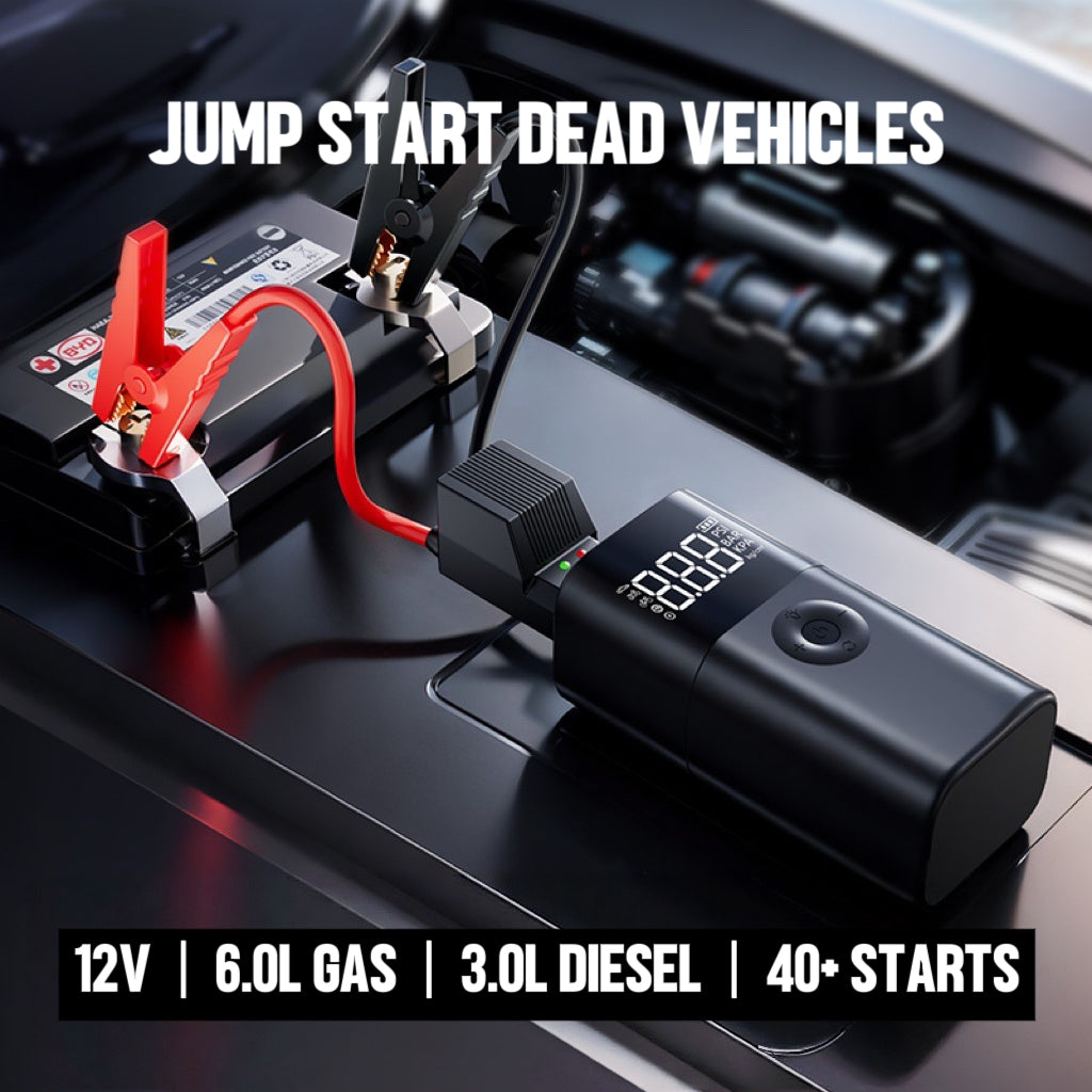 [GOLD] 12V Portable Jump Starter with Built-In Air Compressor and Smart Safety Protection