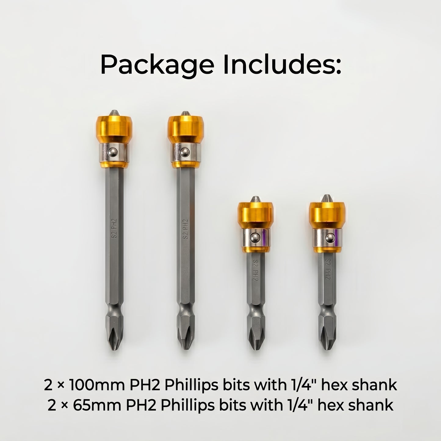 [GOLD] 4-Piece PH2 Magnetic Screw-Holding Bit Set