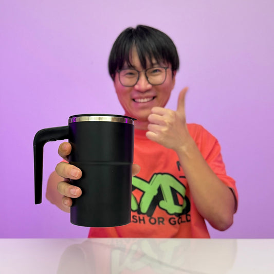 [GOLD] SpinBrew Mug – Self-Stirring Magnetic Coffee Cup with Temp Display