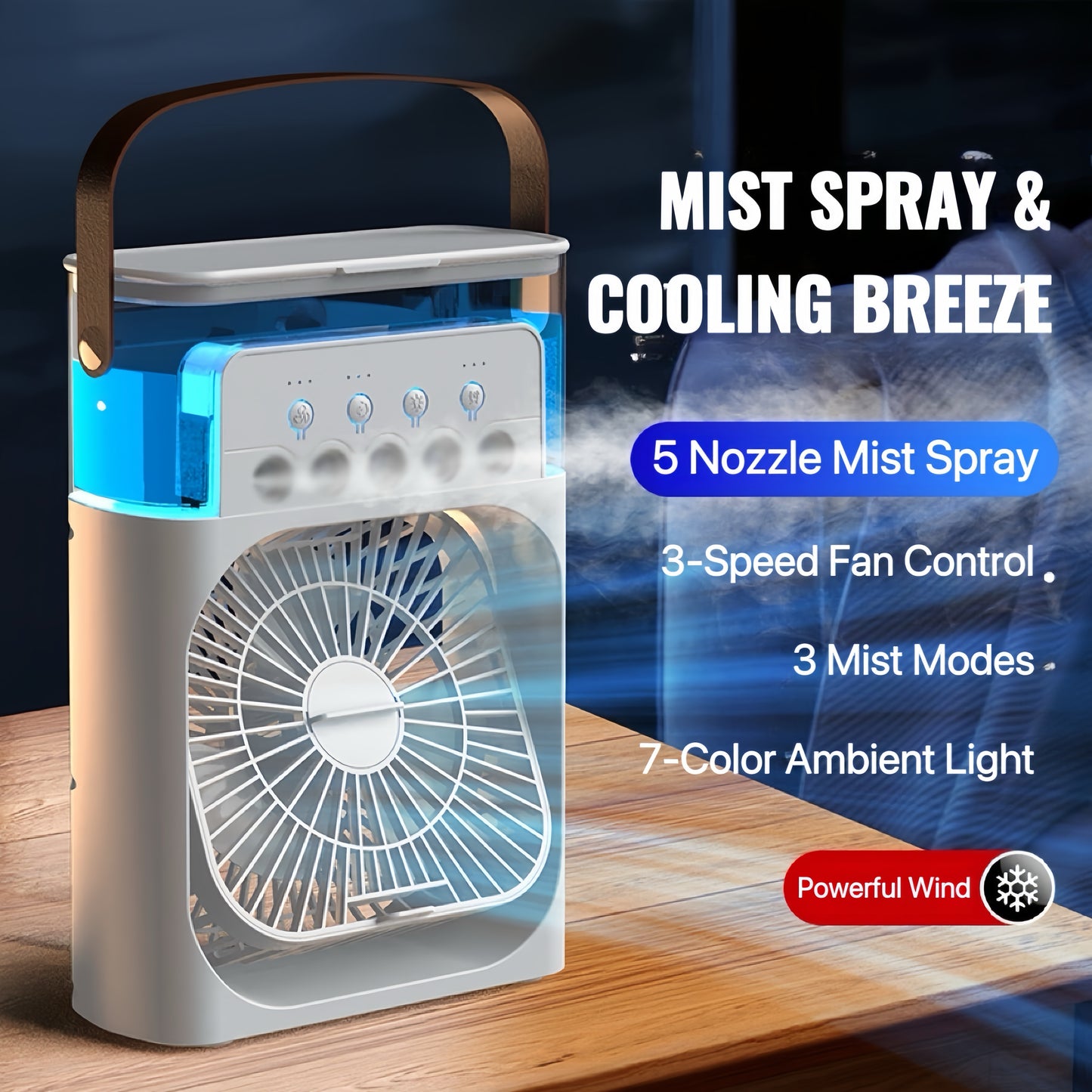 [GOLD] ChillBreeze Pro – Personal Cooling Fan with Adjustable Mist & Ambient Light