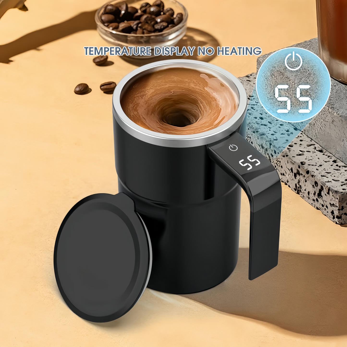 [GOLD] SpinBrew Mug – Self-Stirring Magnetic Coffee Cup with Temp Display
