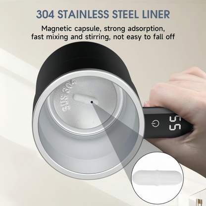 [GOLD] SpinBrew Mug – Self-Stirring Magnetic Coffee Cup with Temp Display