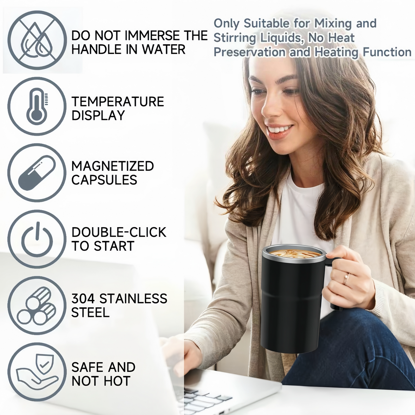 [GOLD] SpinBrew Mug – Self-Stirring Magnetic Coffee Cup with Temp Display