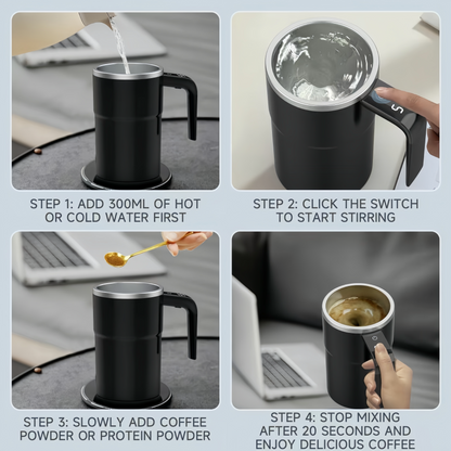 [GOLD] SpinBrew Mug – Self-Stirring Magnetic Coffee Cup with Temp Display