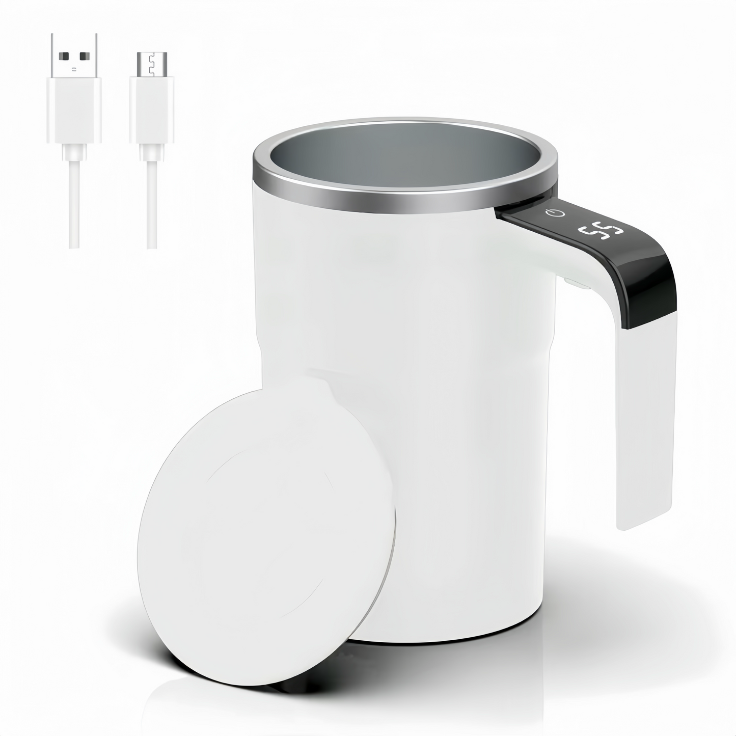 [GOLD] SpinBrew Mug – Self-Stirring Magnetic Coffee Cup with Temp Display