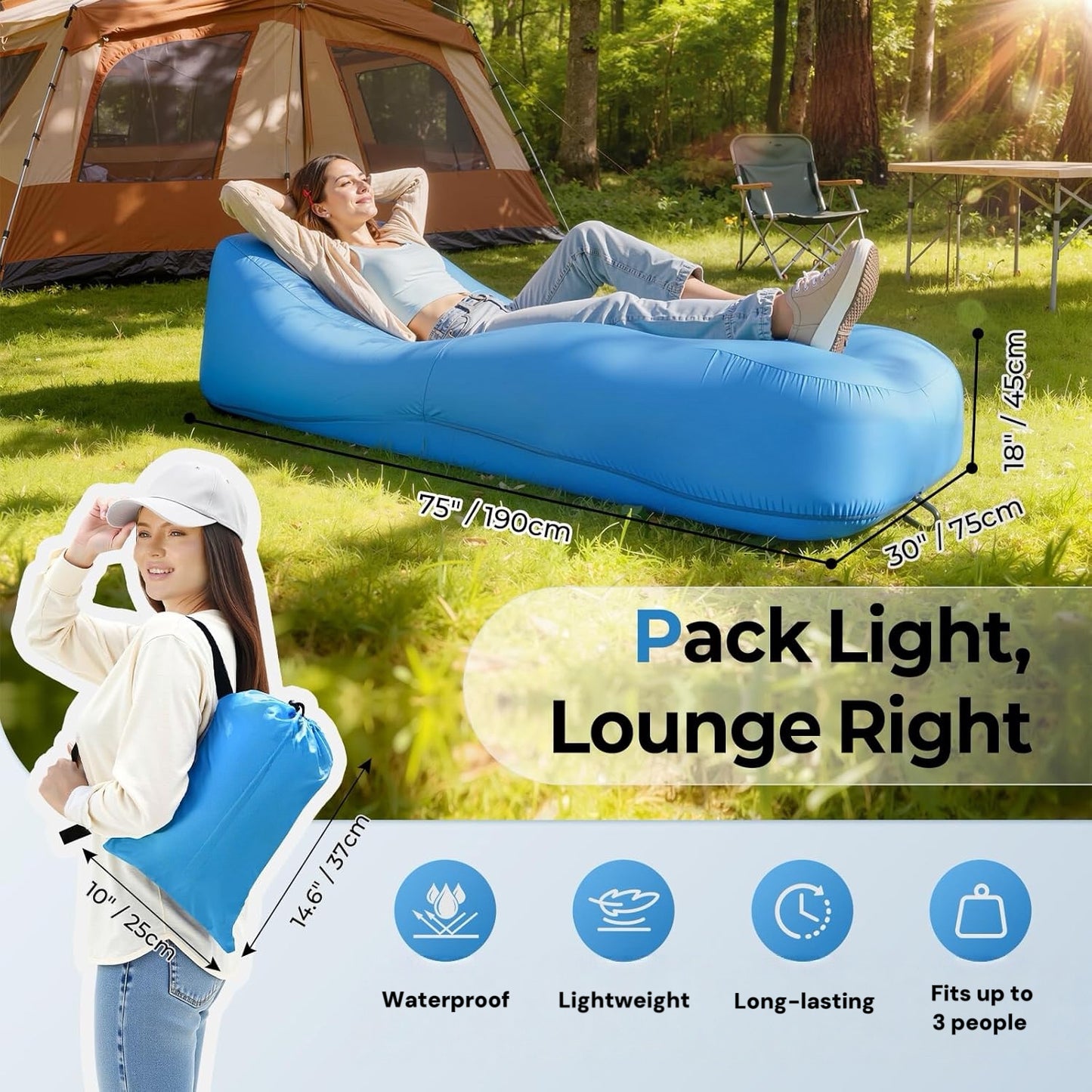 [GOLD] AeroLounge Go – Compact Pump-Free Inflatable Lounger