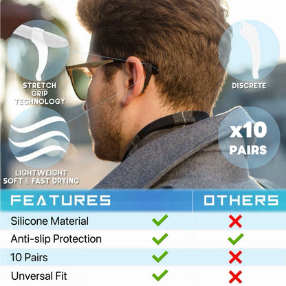[GOLD] 10-Pack GripLock Comfort Ear Hooks — Anti-Slip Silicone Eyeglass Grips