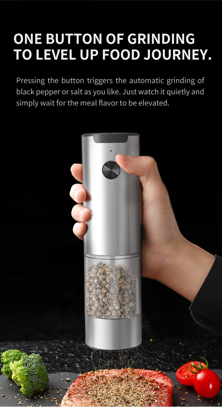 [GOLD] SeasonMate – Stainless Steel Electric Salt & Pepper Grinder Set (2 Grinders + Base)